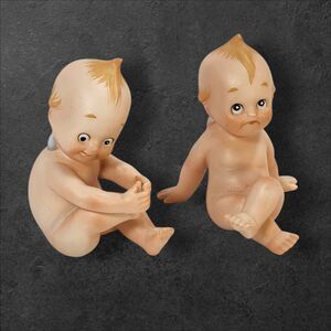 Vintage Kewpie Figurines Pair Bisque Porcelain Made in Japan Adorable Expresion